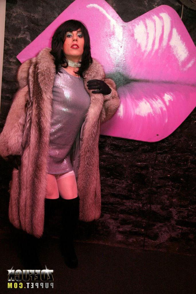 16P Crossdresser in fur coat