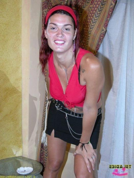 15P Beautiful Mara flashing her pierced shemale tits