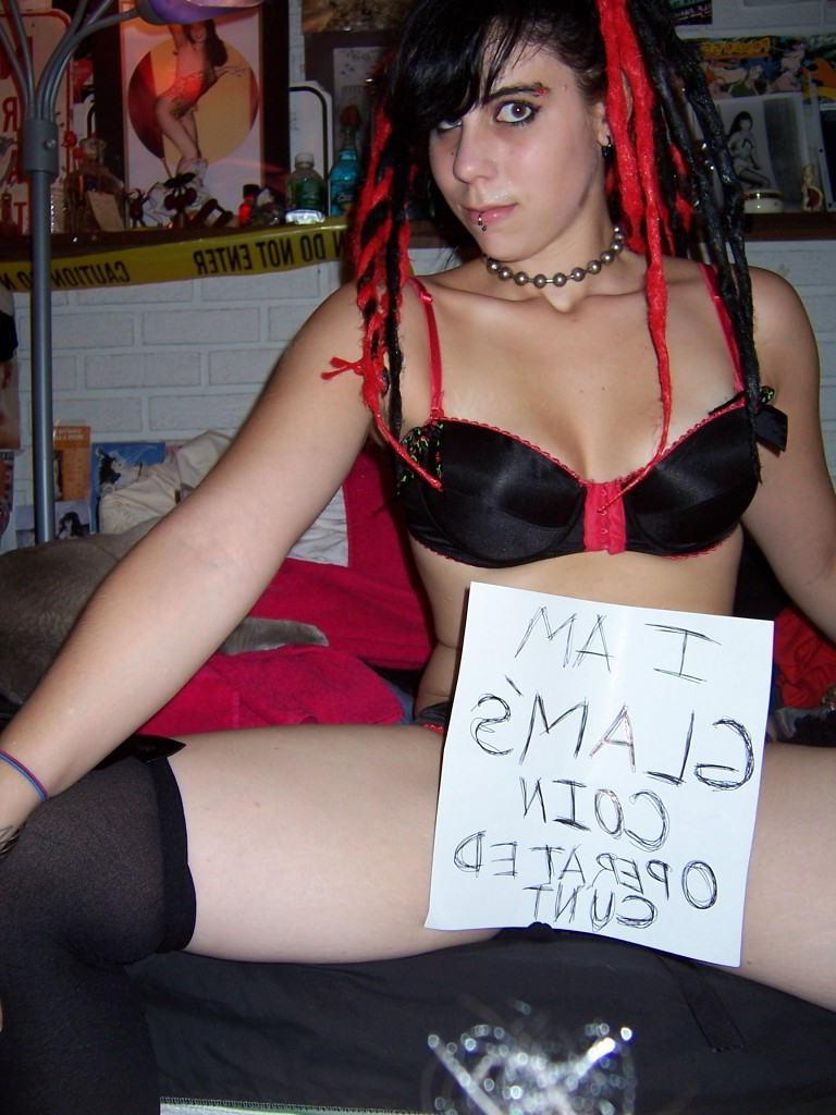 15P Goth teen girlfriend with pierced nipples strips in homemade pix