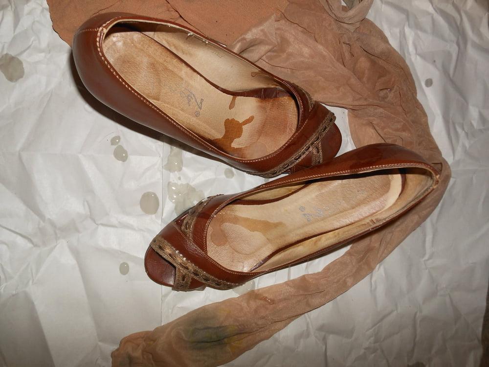 11P My wife's well worn pantyhose and shoes for cum