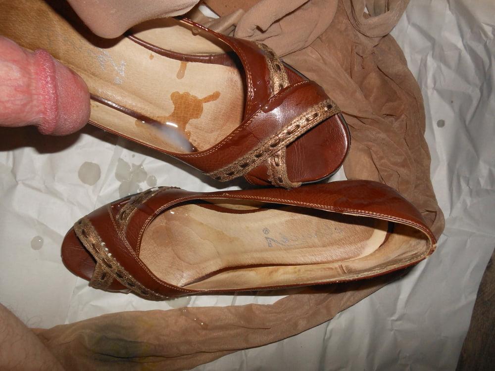 11P My wife's well worn pantyhose and shoes for cum