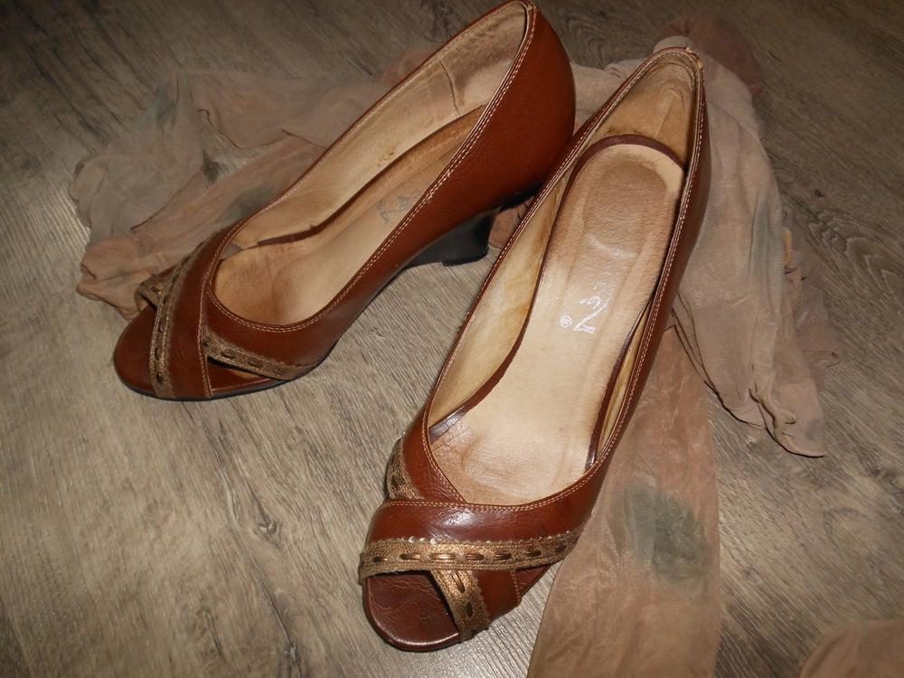 11P My wife's well worn pantyhose and shoes for cum