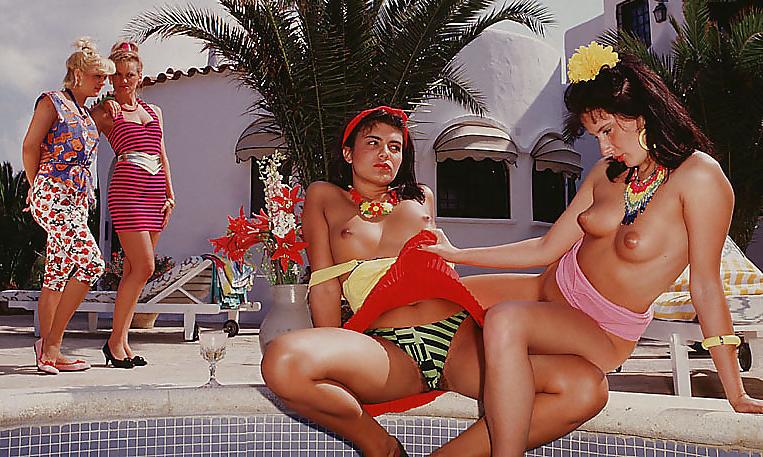 20P Four lovely girls having fun by the pool