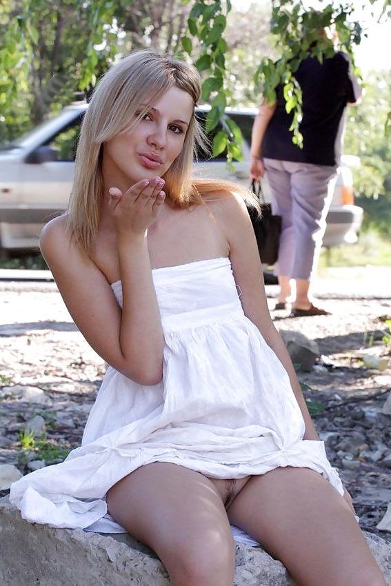 10P Blonde posing on motorway parking area