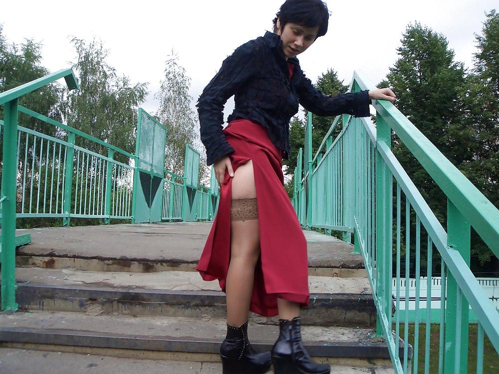 16P Posing in stockings on a stair