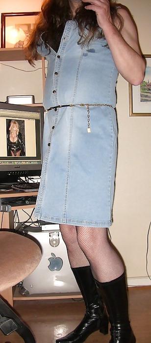 8P Me crossdressing in button through demin dress