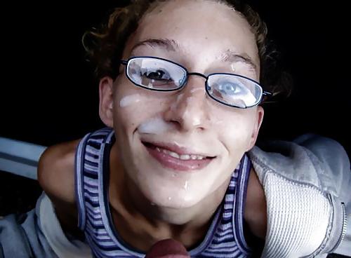 25P Cum on face and glasses. Jizz happy girls.