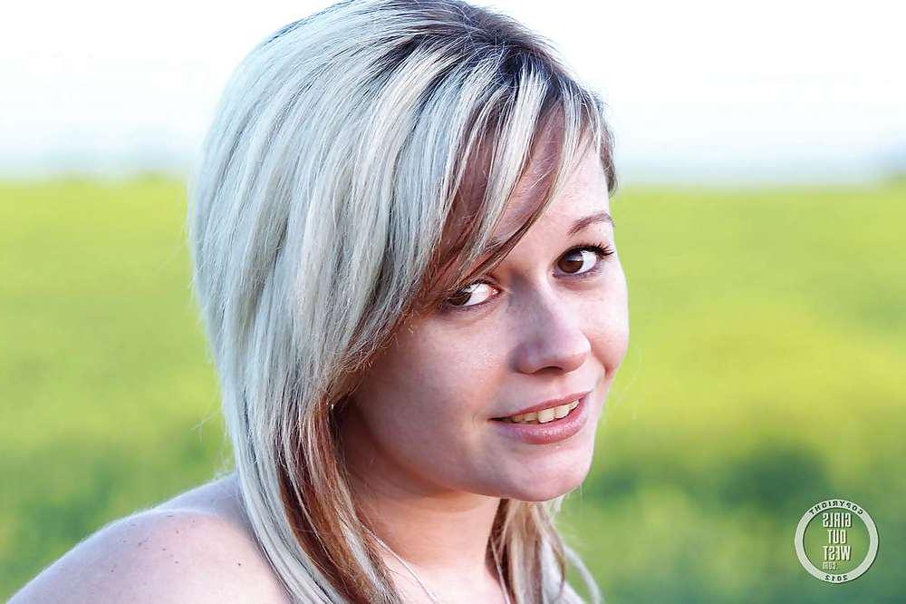 16P Petite amateur blondie posing naked outdoors