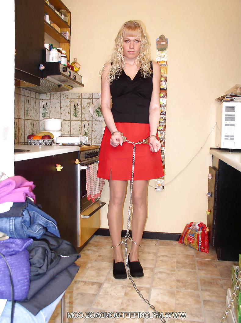 11P Lady in pantyhose kitchen bound.