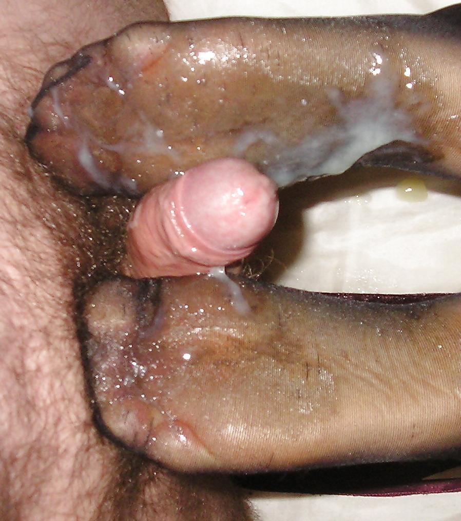 16P My girlfriends cum covered stocking feet