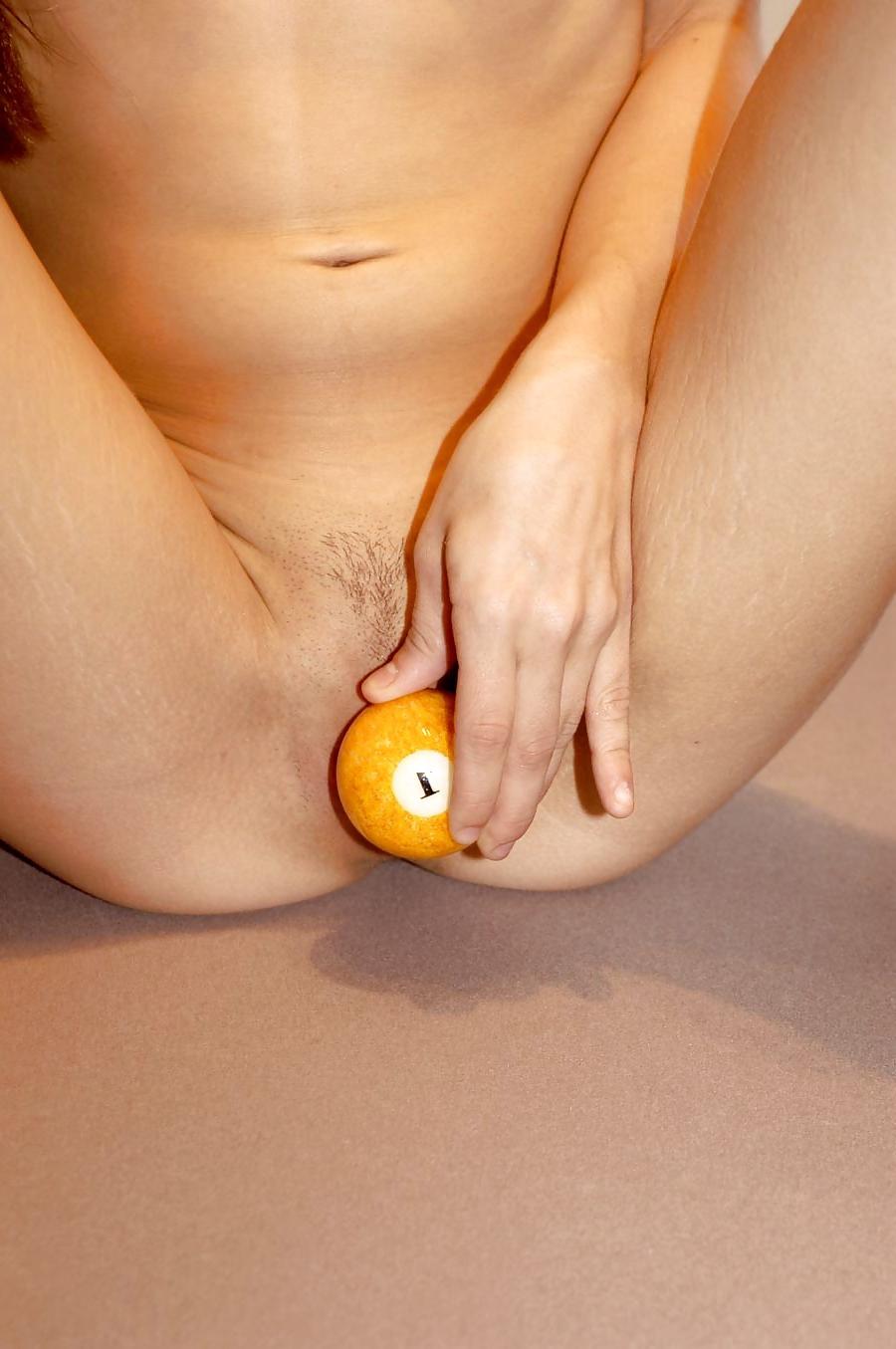 16P Cute skinny girl on pool table