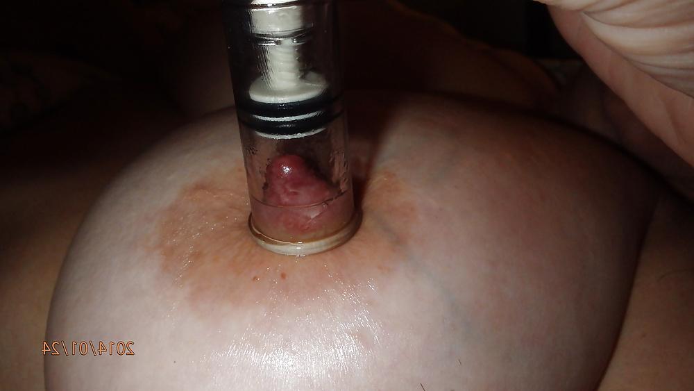 12P Wife  pumped nipples, handless cum in chastity