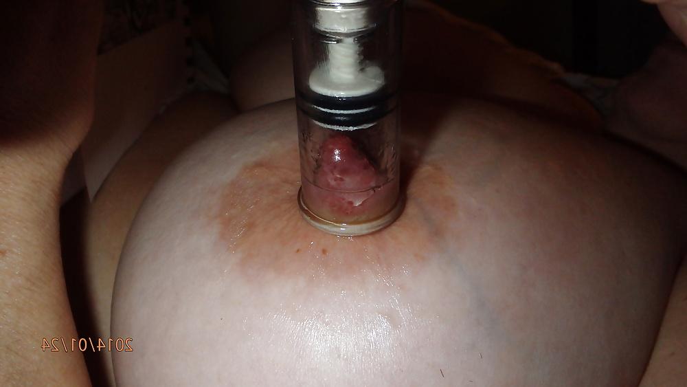 12P Wife  pumped nipples, handless cum in chastity
