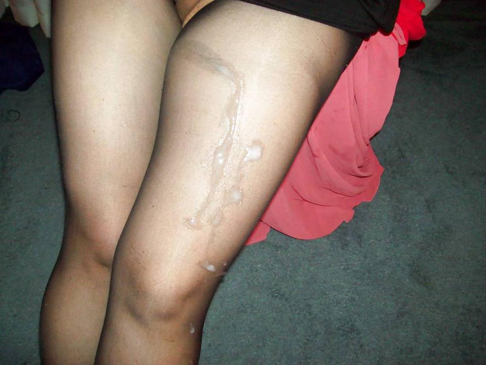 23P My legs in pantyhose with a big load of cum  from my hubby 