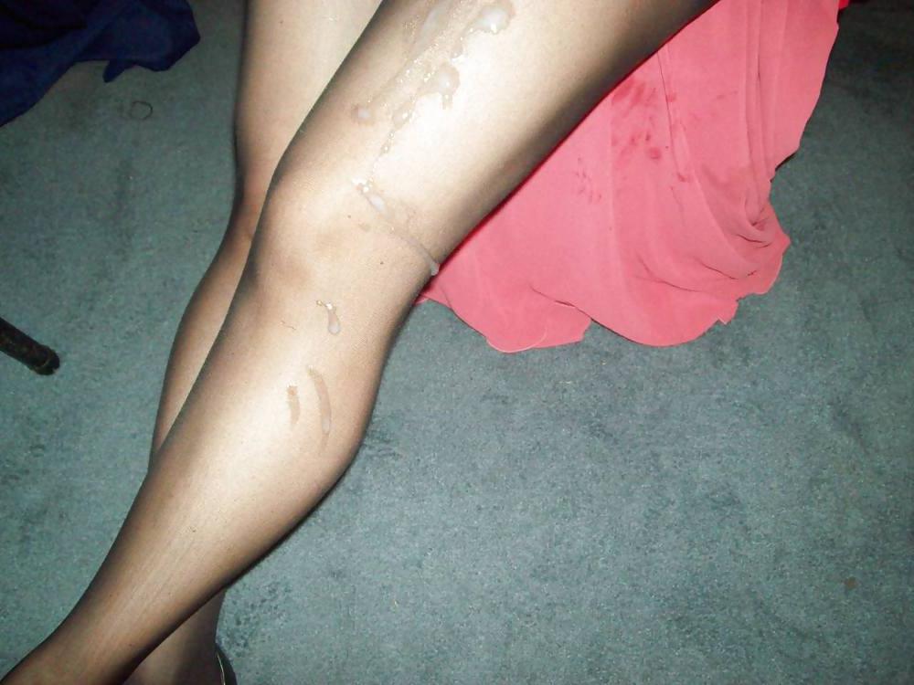 23P My legs in pantyhose with a big load of cum  from my hubby 