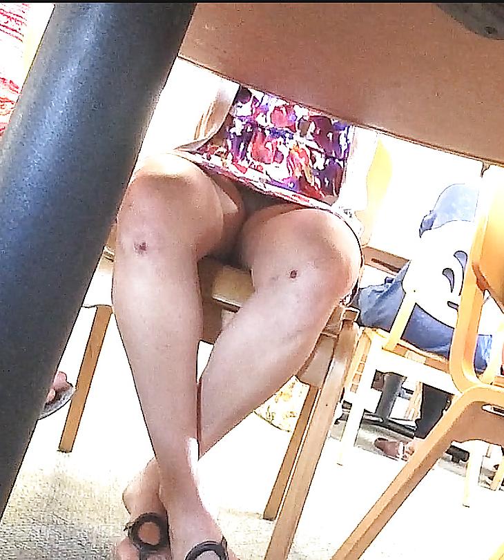 8P Under table upskirt of innocent church going cutie