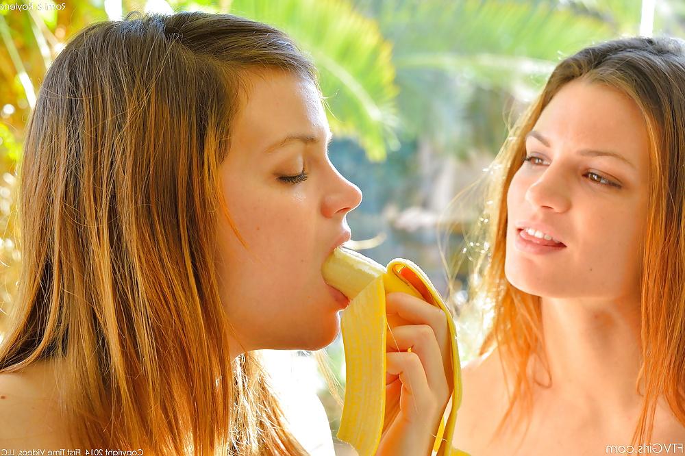 23P Beautiful girls playing with banana