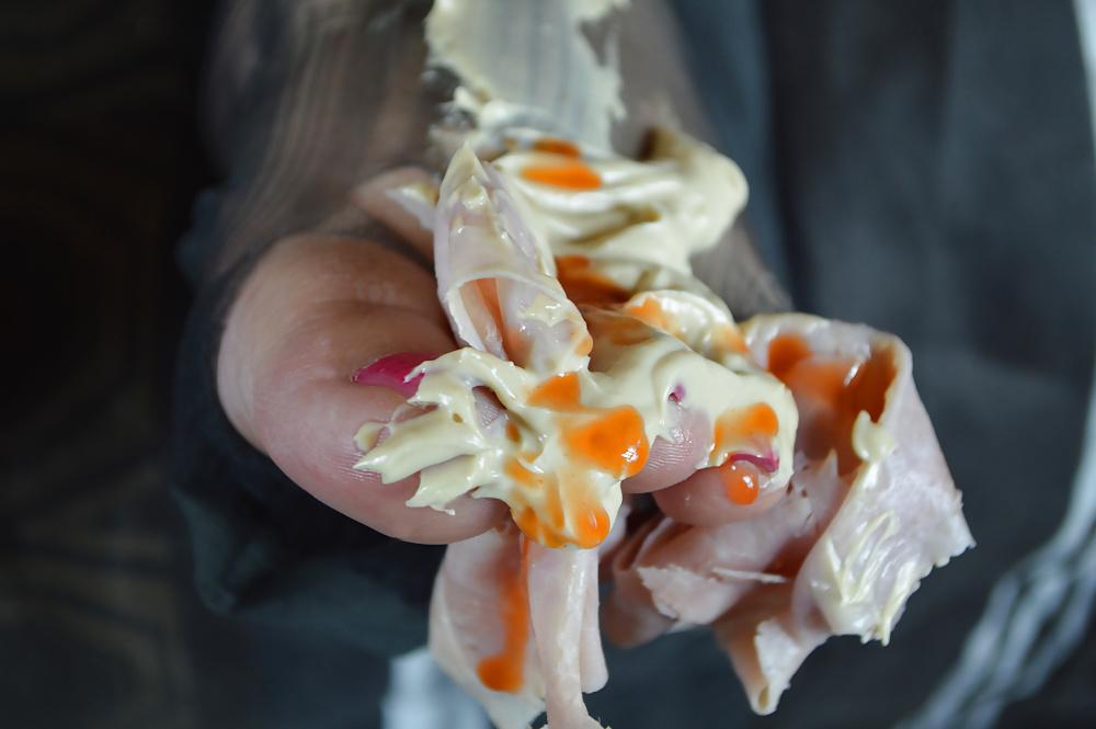 18P Hot Sause, Ham, Mayo and Toes, Messy Sandwich Feet