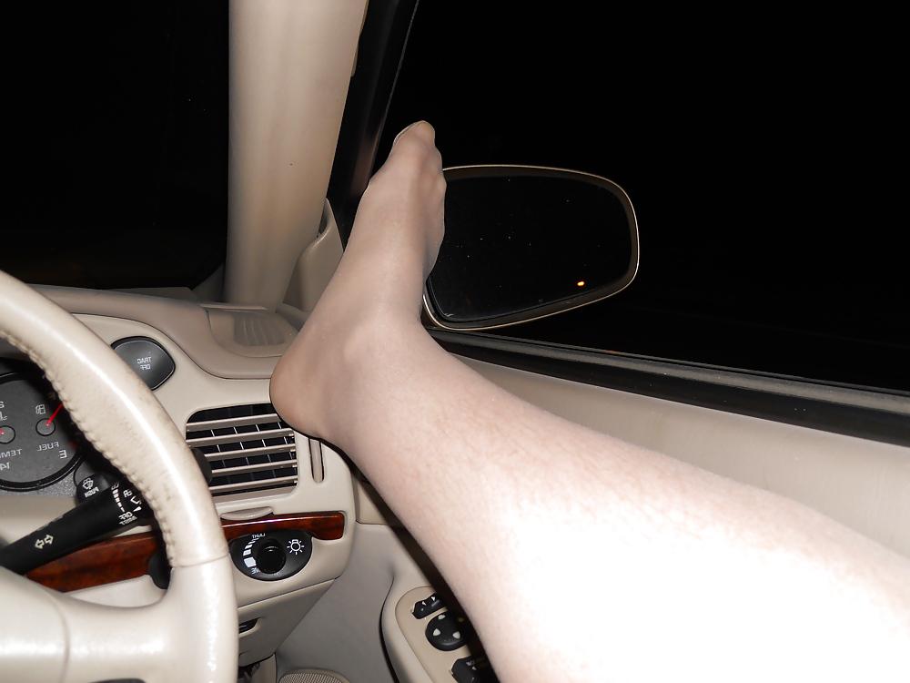 11P Me driving naked in tan thigh highs