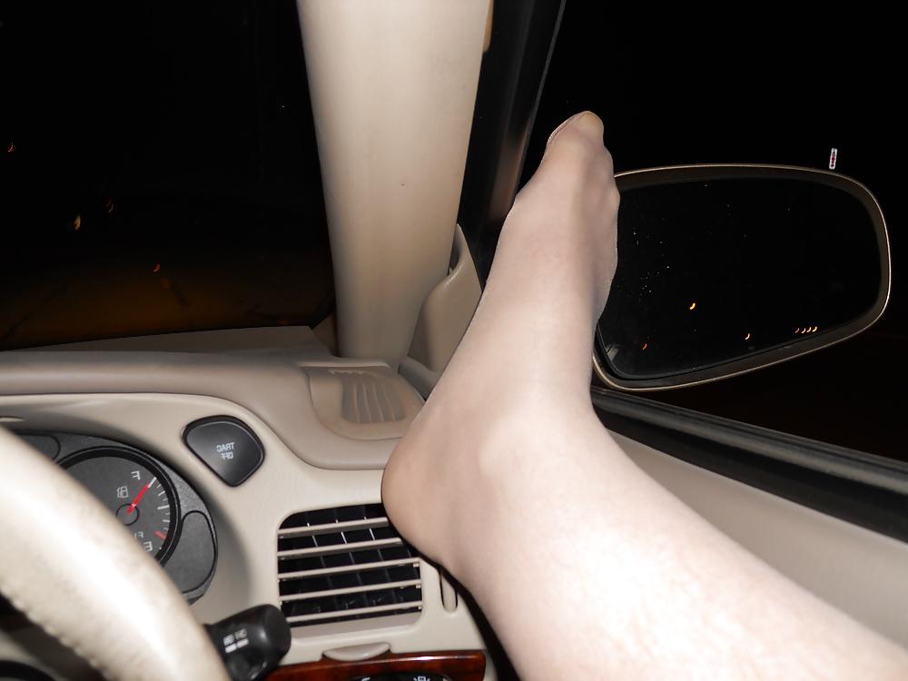 11P Me driving naked in tan thigh highs