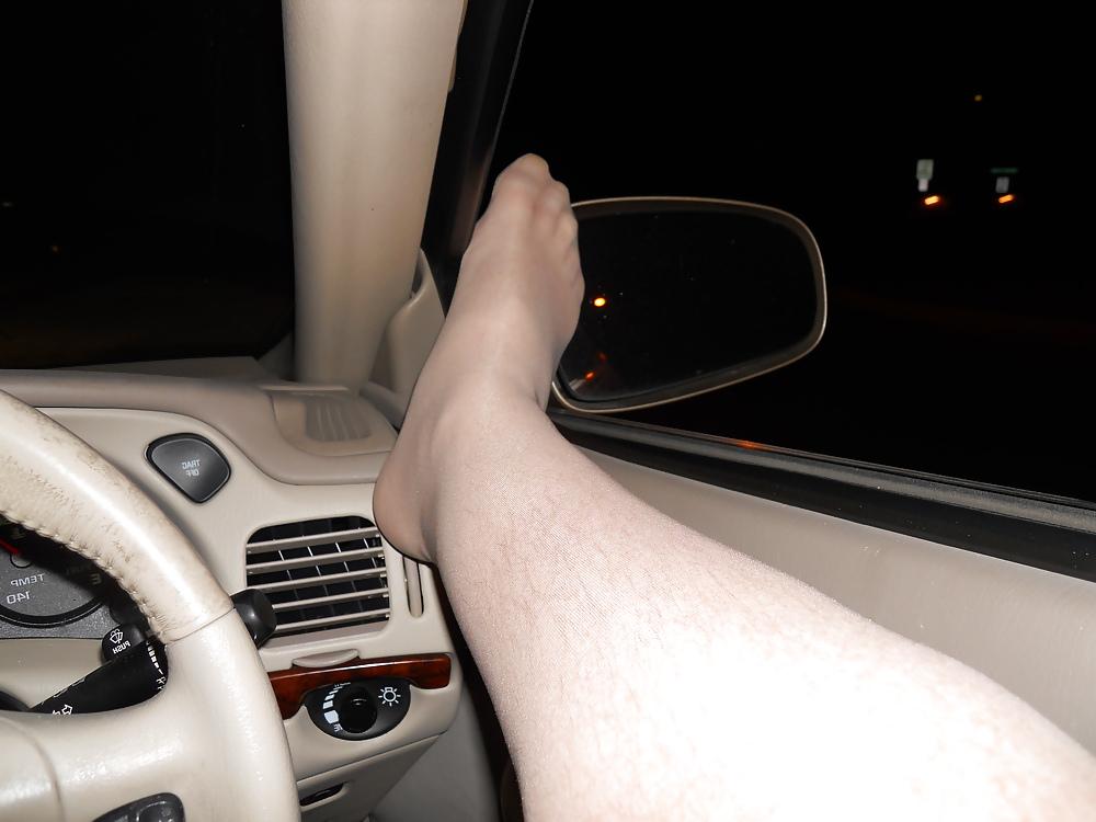 11P Me driving naked in tan thigh highs