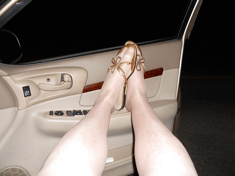 11P Me driving naked in tan thigh highs