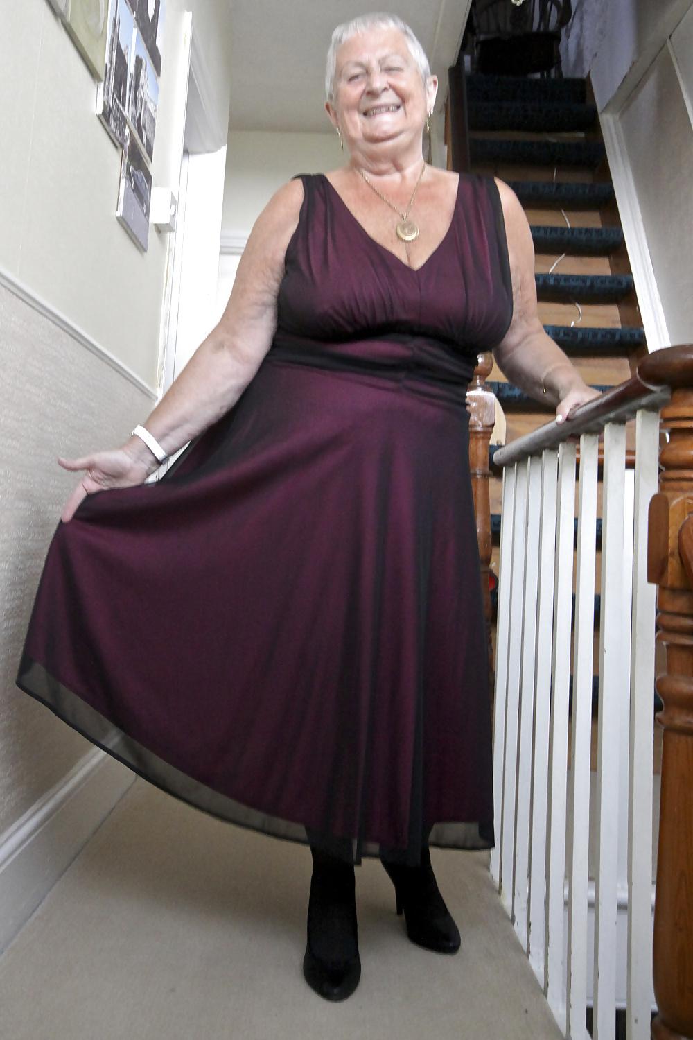 25P Granny Frocks posing on  the stairs