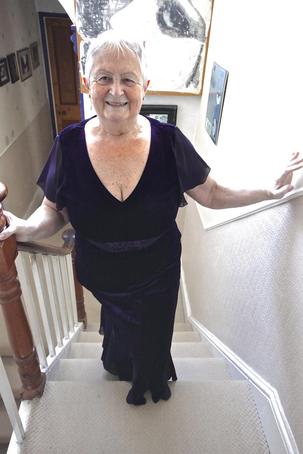 25P Granny Frocks posing on  the stairs