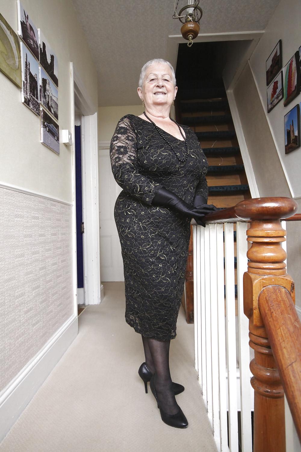 25P Granny Frocks posing on  the stairs
