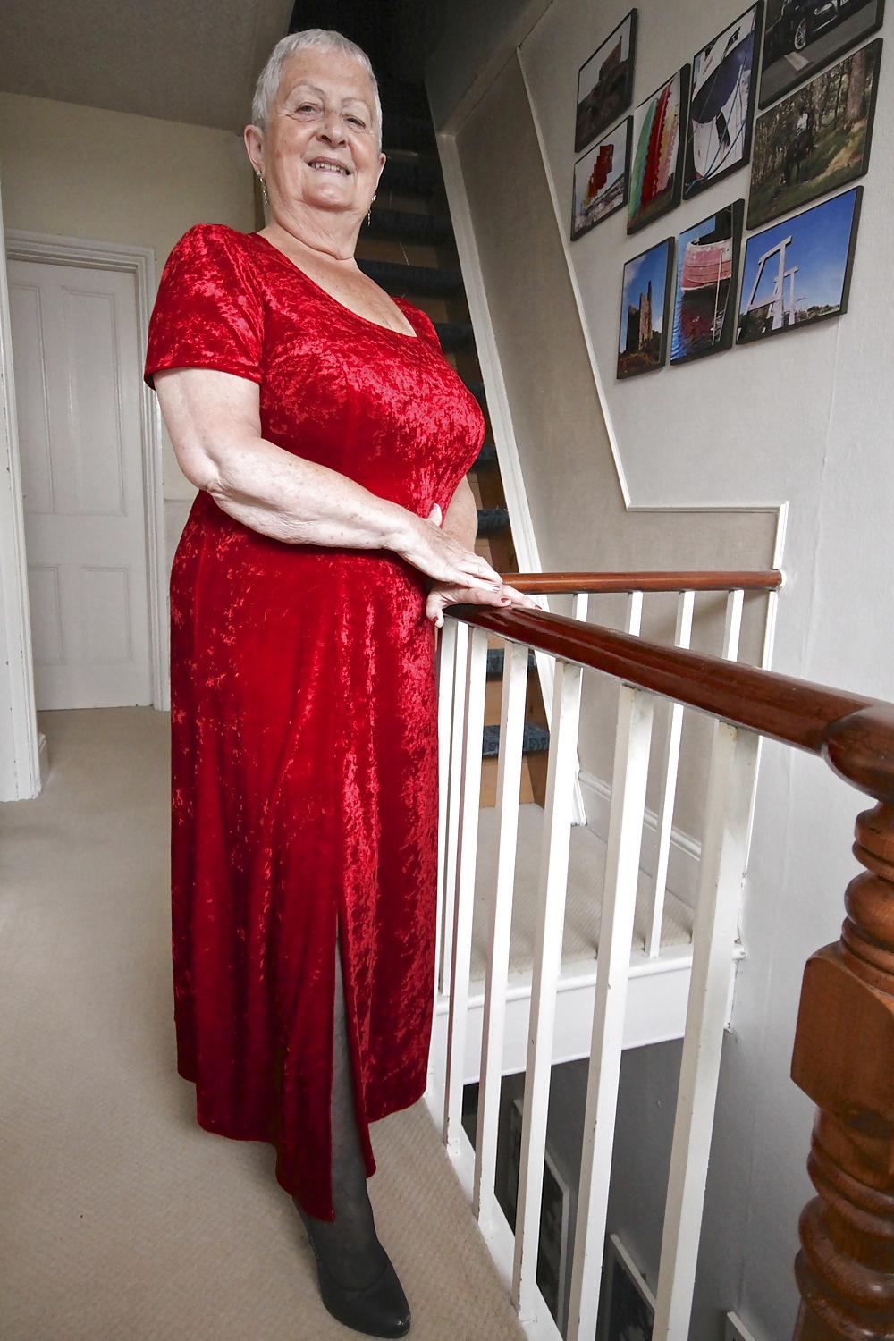 25P Granny Frocks posing on  the stairs
