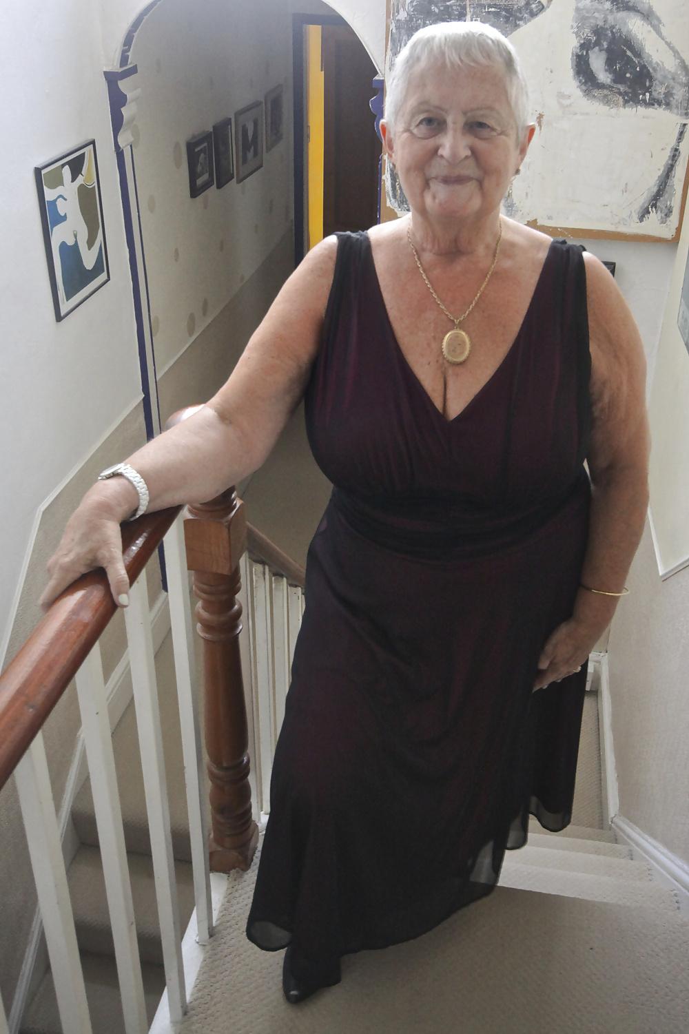 25P Granny Frocks posing on  the stairs