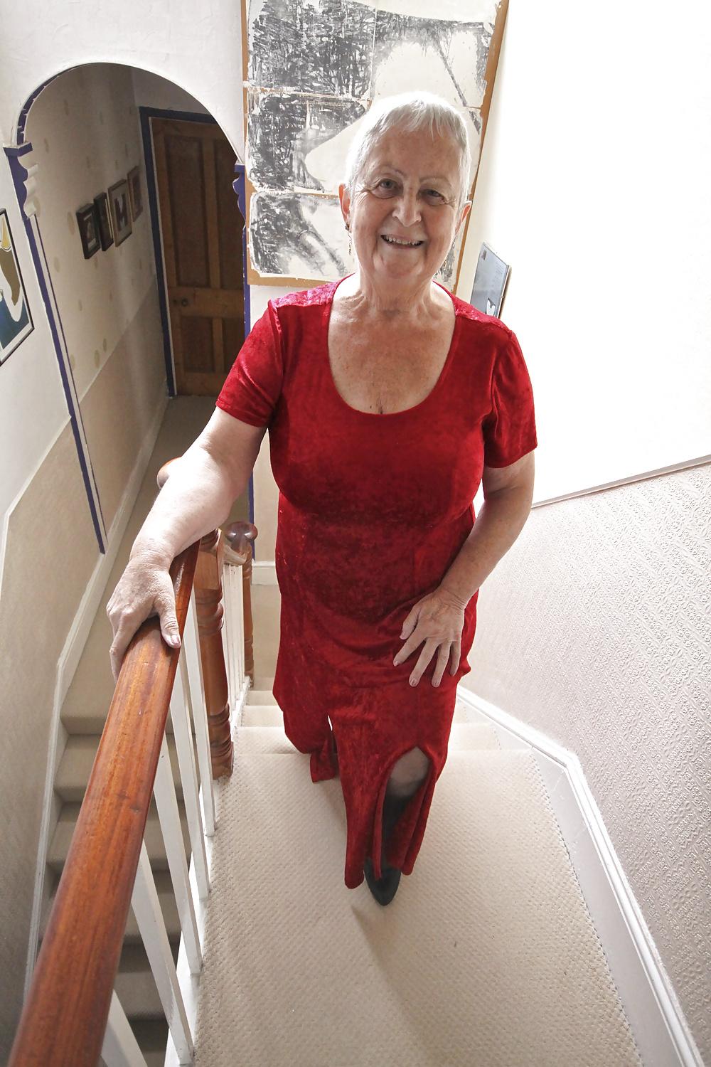 25P Granny Frocks posing on  the stairs