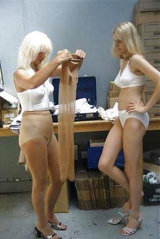 25P Mature babes in pantyhose warehouse strip.