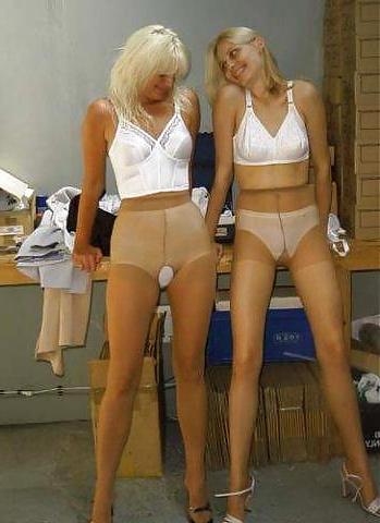 25P Mature babes in pantyhose warehouse strip.