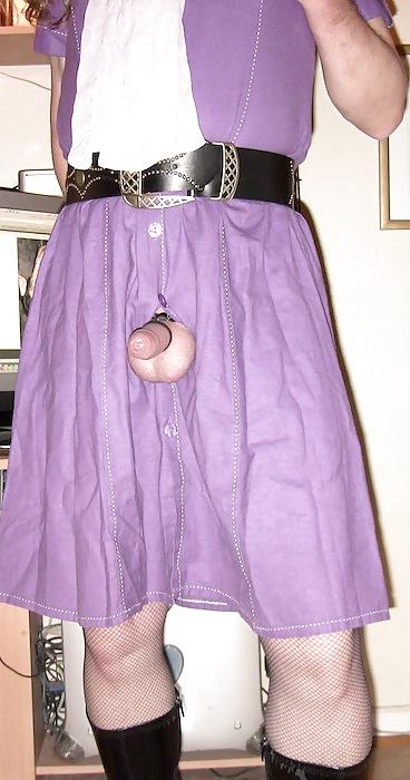 10P Me crossdressing in purple button through dress