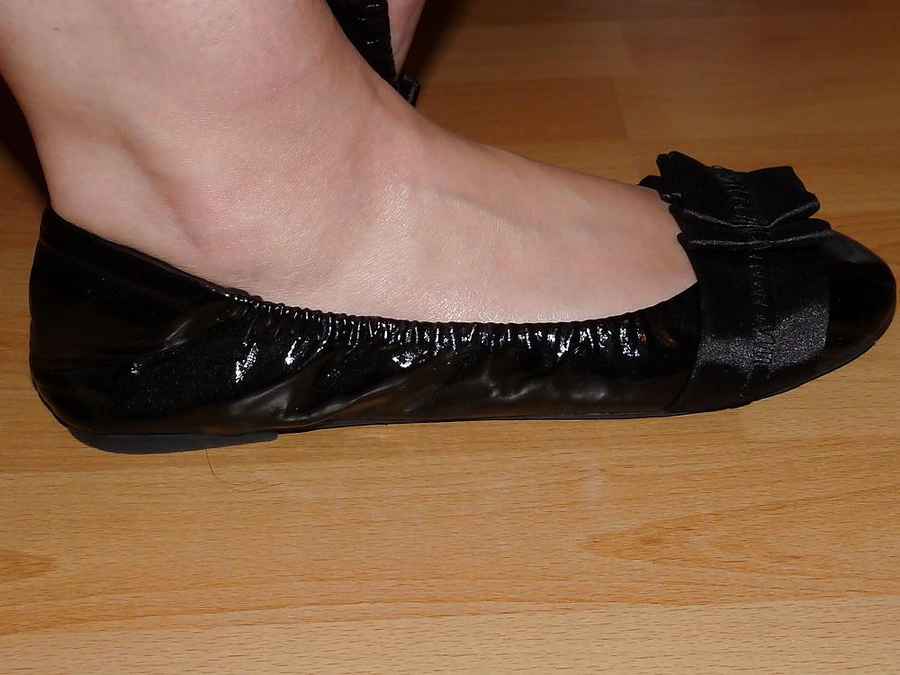 25P Wifes sexy black leather ballerina ballet flats shoes 