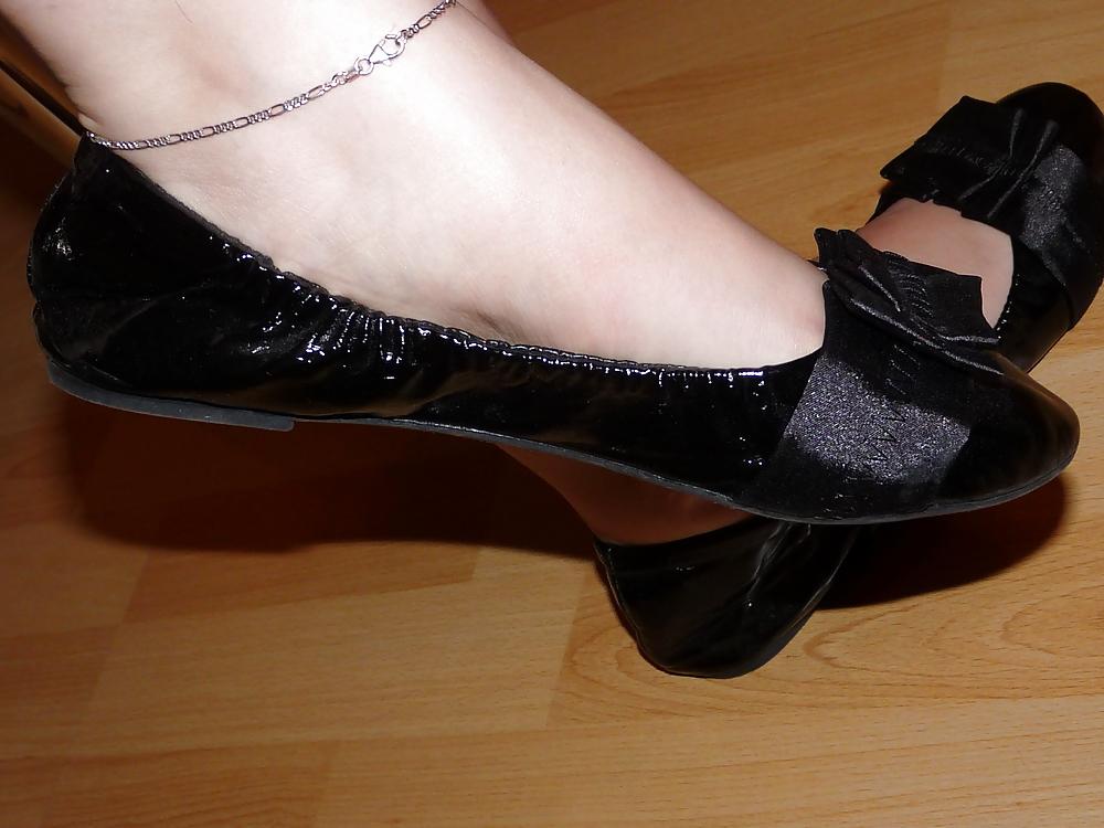 25P Wifes sexy black leather ballerina ballet flats shoes 