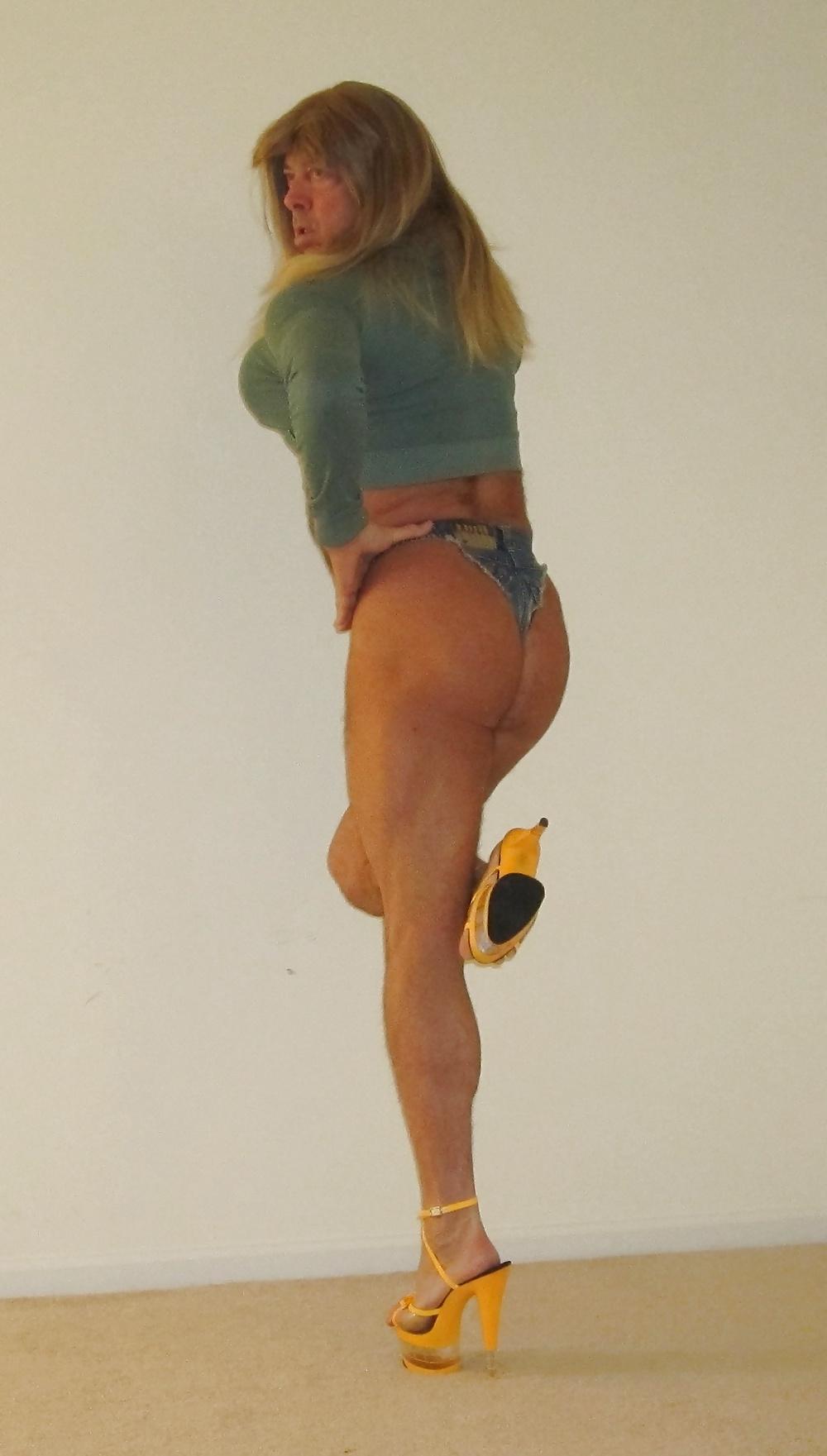 8P Slutty Tanned Blondie in a Cheeky Denim Thong