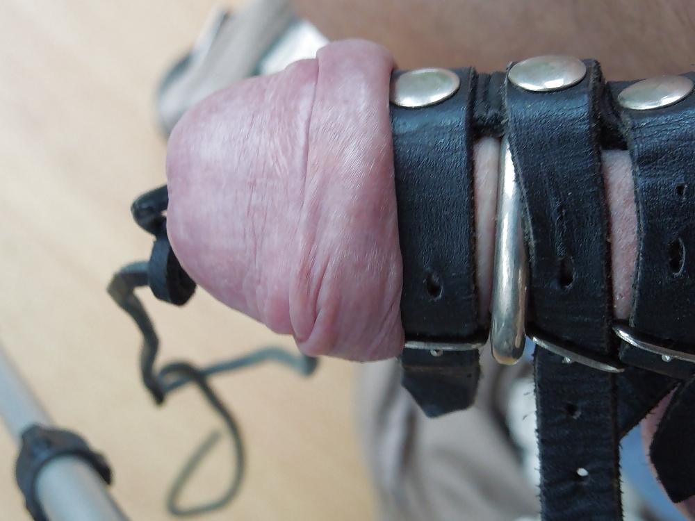 9P My cock balls in tight leather strap restraint