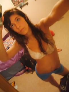13P Petite young teen brunette topless on phone to boyfriend