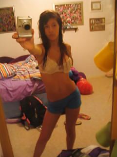 13P Petite young teen brunette topless on phone to boyfriend