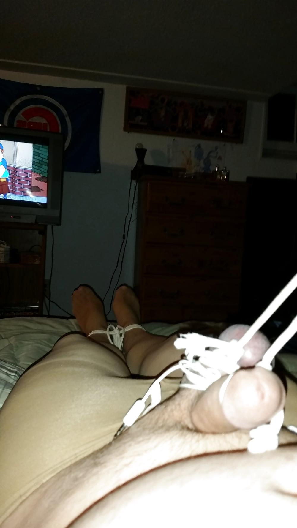 11P Balls, Tiny Cock, Strung Up-Bound in Pantyhose