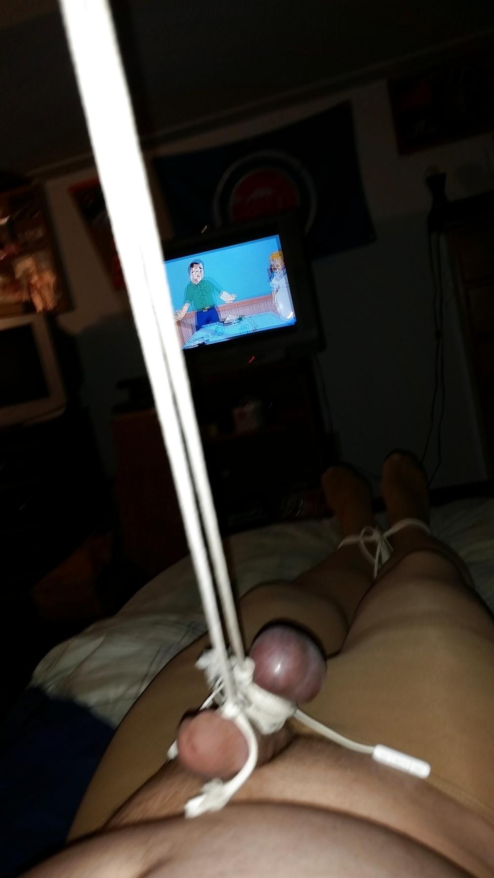 11P Balls, Tiny Cock, Strung Up-Bound in Pantyhose