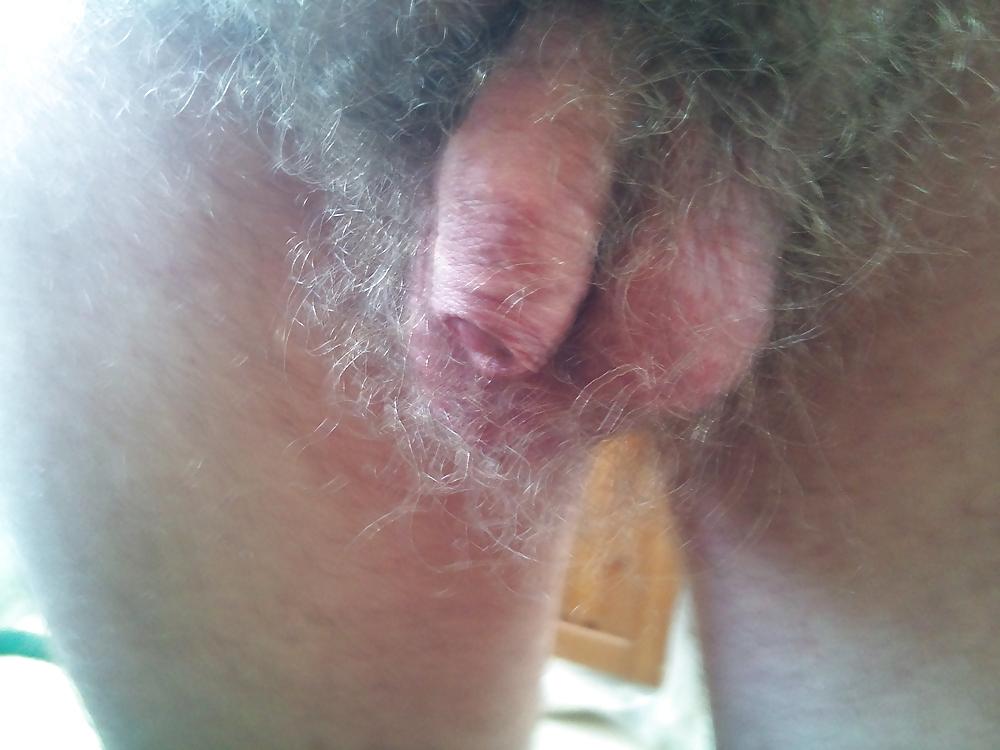 6P Hairy cock and dangling balls. Wanna play? Trim it?
