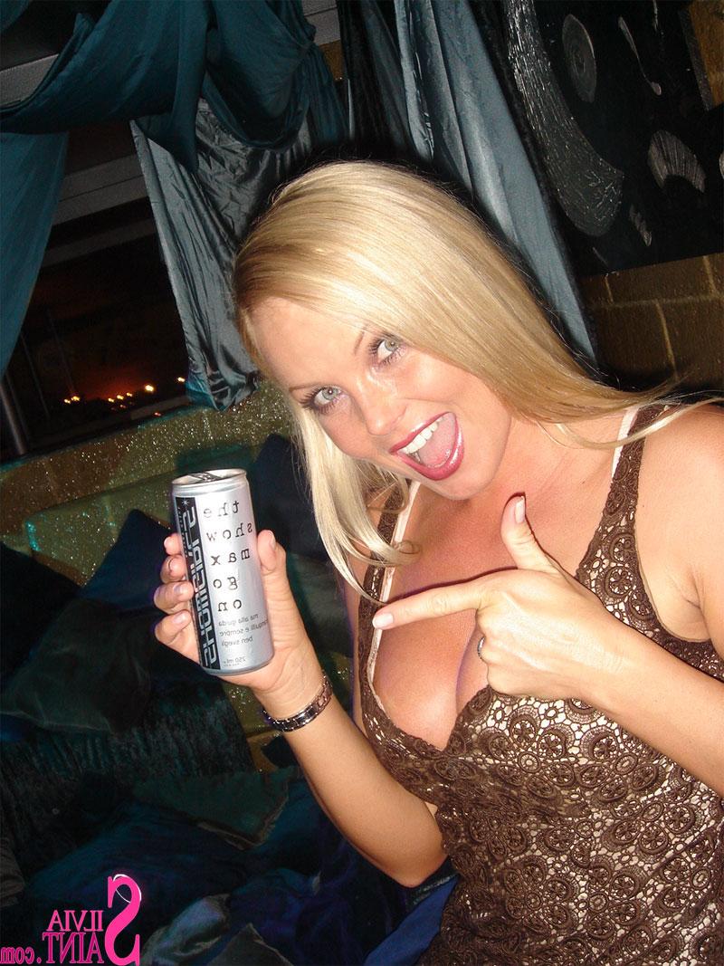 15P Blonde MILF Silvia Saint fully clothed posing & flaunting big tits at party