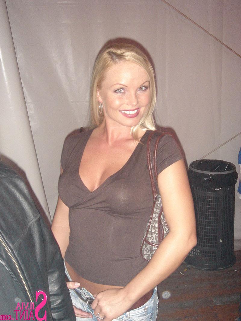15P Blonde MILF Silvia Saint fully clothed posing & flaunting big tits at party