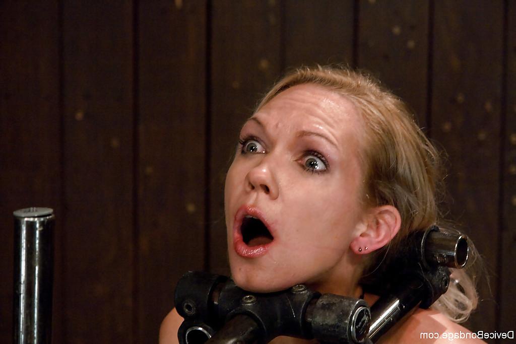 16P Young blonde Rain DeGrey rides Sybian with hook and claw mouth spreader