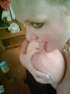 21P Blond big tits milf sucking dick