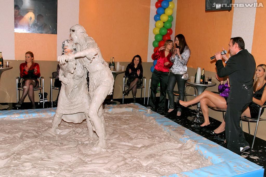 16P Stunning european fashionistas have some messy mud wrestling fun