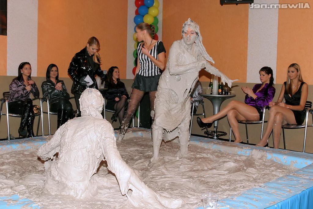 16P Stunning european fashionistas have some messy mud wrestling fun